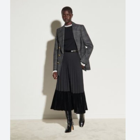 Sandro Velna Velvet-Detail Pleated Skirt XS 0/XS - Picture 4 of 16